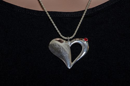 Sterling silver half open heart with red Swarovski crystal