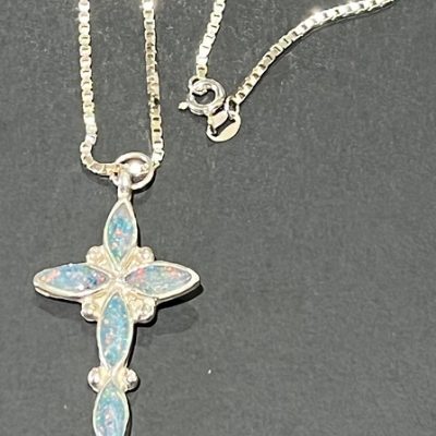 Silver Inlay Opal Cross