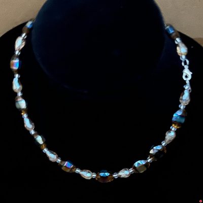 Iridescent blue and clear crystal necklace