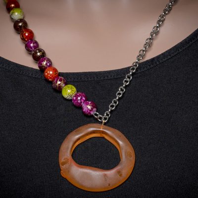 Orange Acrylic Oval with Glass Beads Necklace