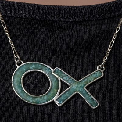 Silver Turquois Inlay X O Necklace