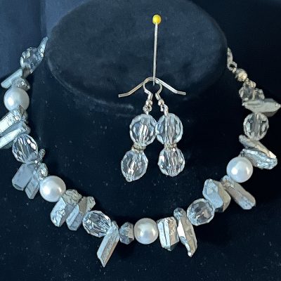 Gunmetal crystals and pearls set