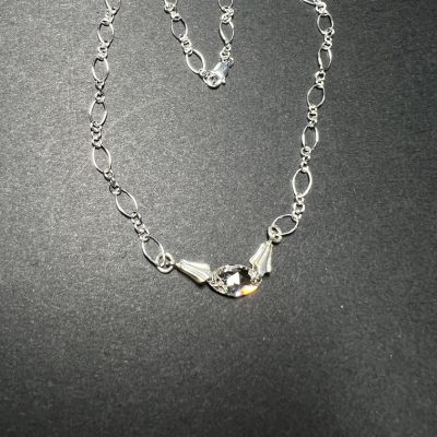 Oval White CZ with Sterling Chain