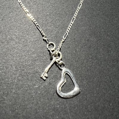 Sterling silver open heart and key